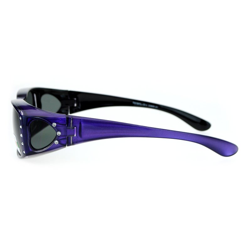 JuicyOrange Womens Polarized Fit Over Glasses Sunglasses Rhinestone Rectangular Frame (purple, 57) - Image 4